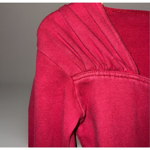 Vtg One Step Up Bodysuit Leotard - Red - Long Sleeve Gathered Shoulder - Size S - Picture 2 of 10